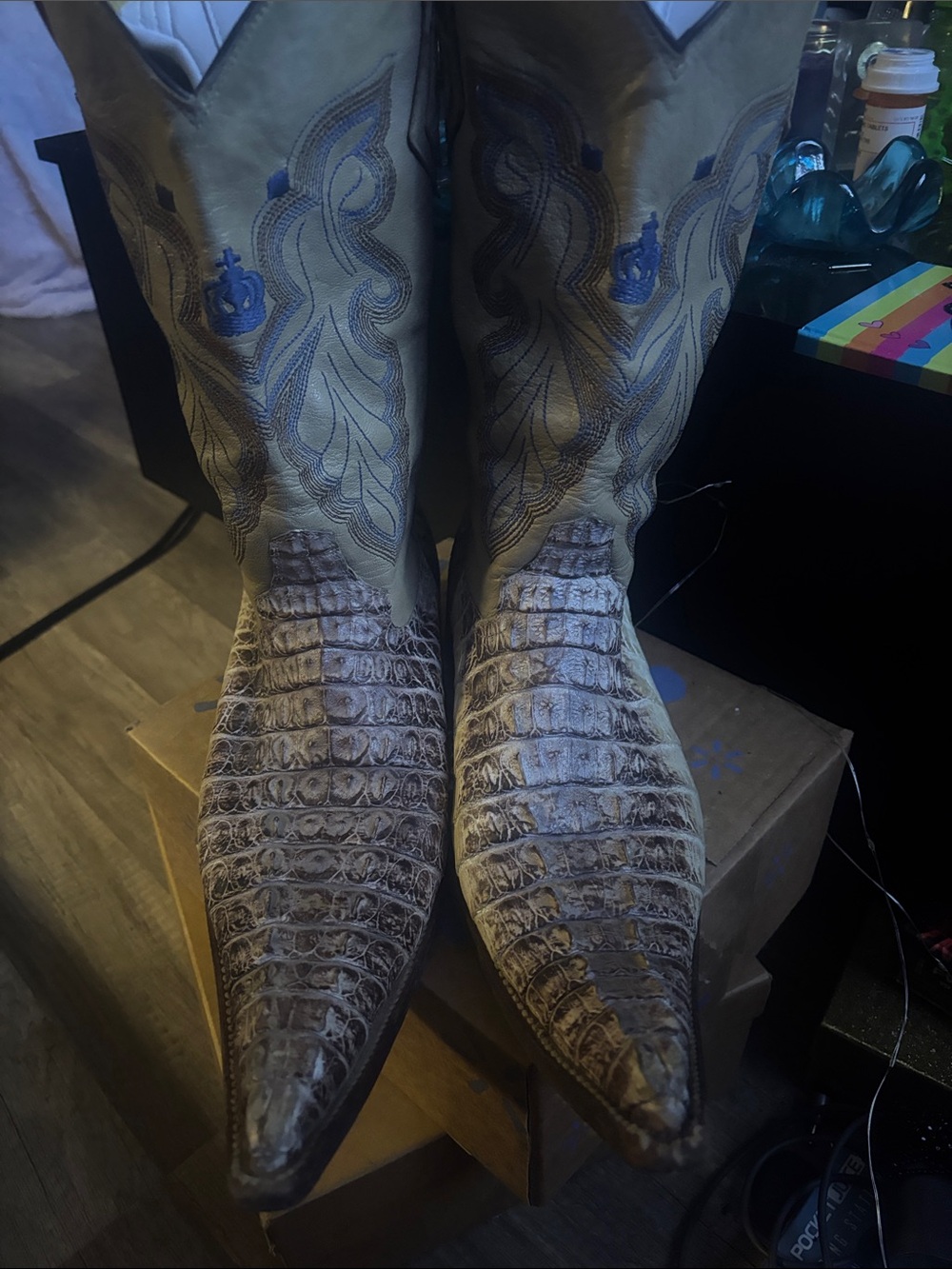 Pointed Toe Exotic Leather Cowboy Boots - Taupe